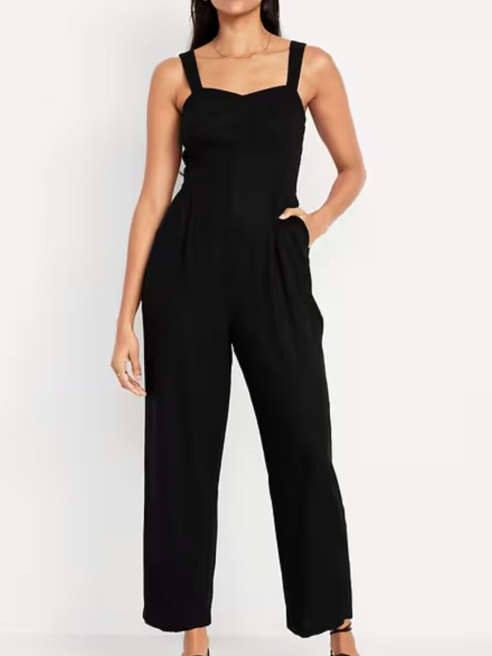 Old Navy Fit & Flare Linen-Blend Jumpsuit in Black, Size M